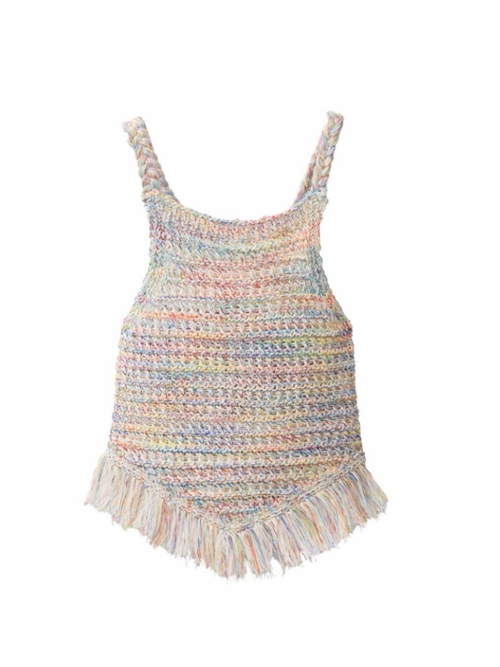Pastel Multicolor Crochet women’s XS or Kids top with Fringe